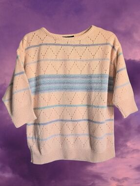 ✨️90's Sparkly Pastel Peach Striped Knit 3/4 Sleeves Sweater✨️